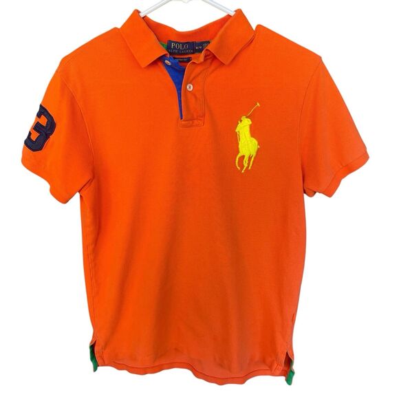 Polo Ralph Lauren Polo Shirt Men Medium Custom Fit Big Pony Orange Casual Cotton - Picture 1 of 10